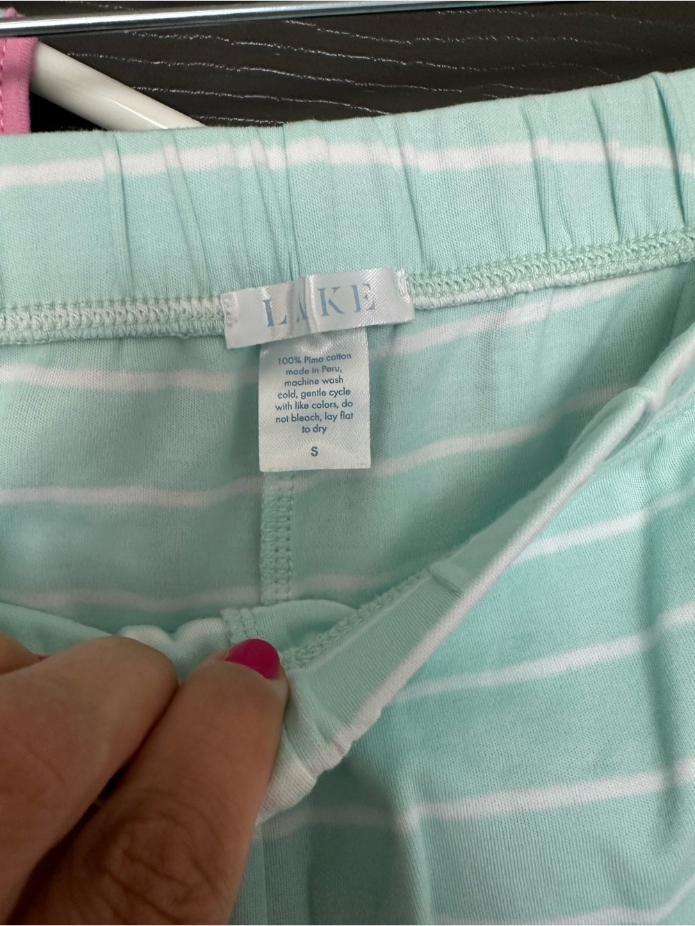 LAKE Pima Cotton Tank & Shorts Pajama Set | Mint Green Stripe | Size Small - Picture 4 of 4